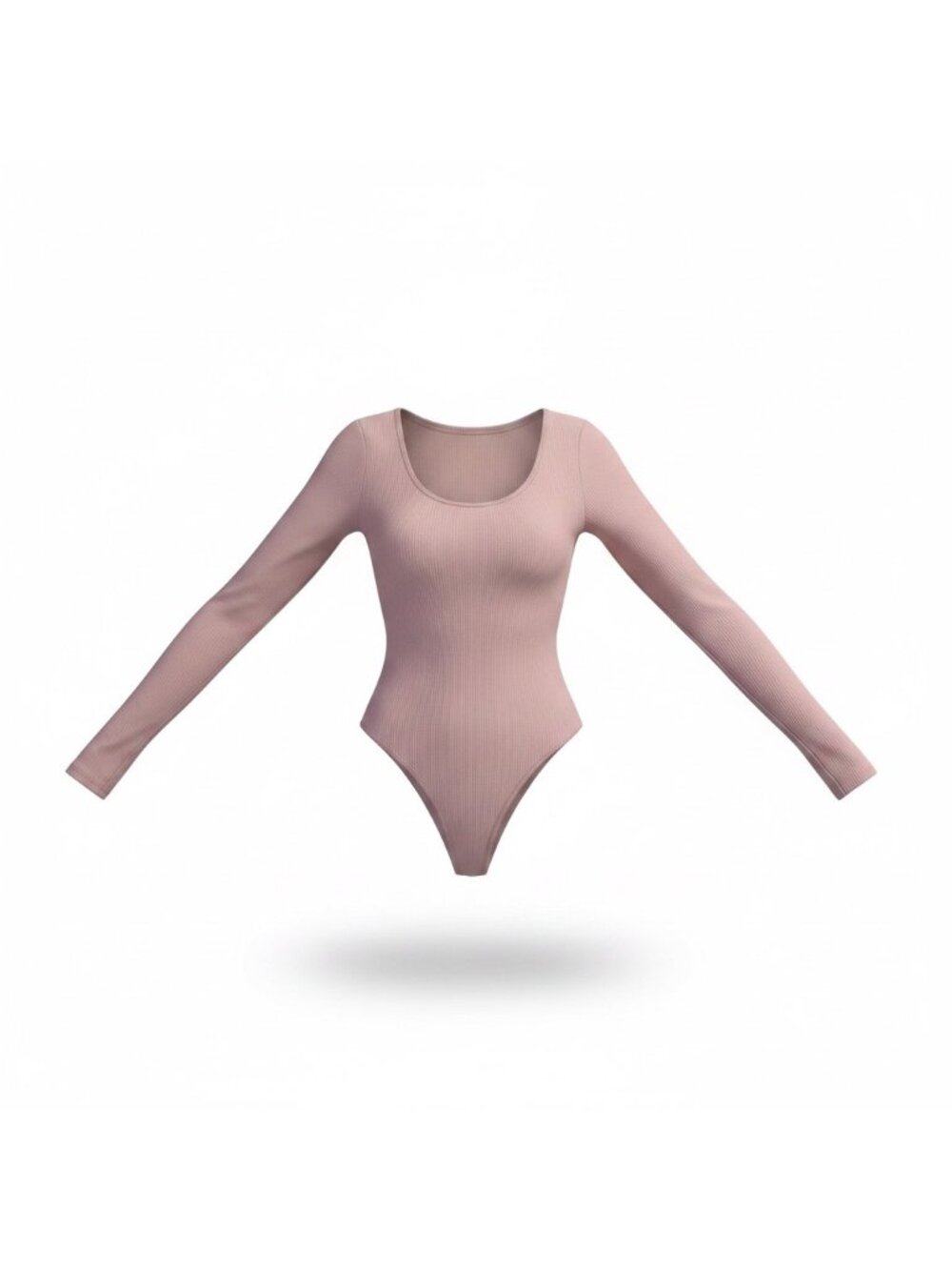 Naked Wardrobe Womens Pale Pink Long Sleeve Ribbed Bodysuit Size L